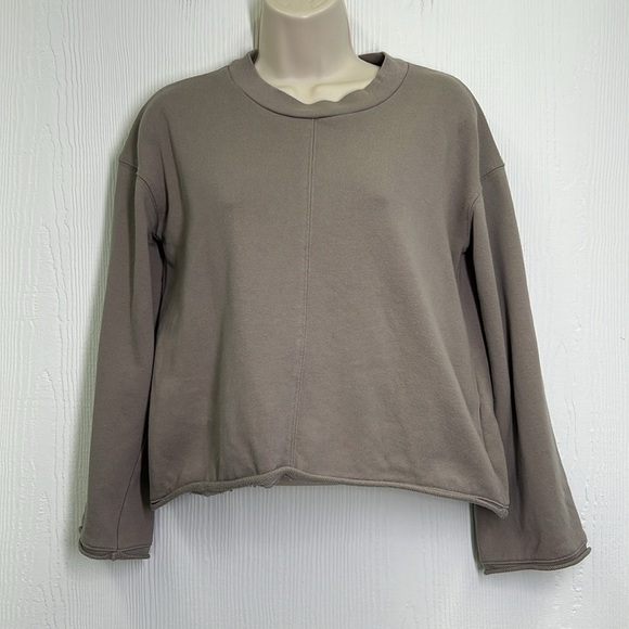 Madewell - Light Grey Crewneck Rolled Hem Crop Long Sleeve Sweatshirt Size XS - Picture 2 of 10